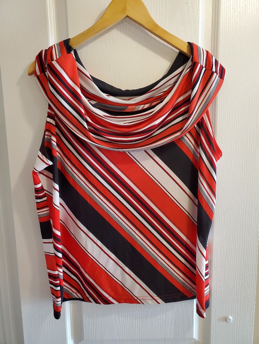725 Originals | Red Striped Draped Neck Top